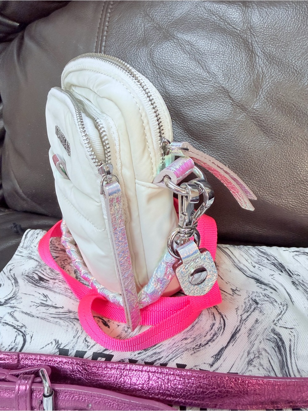 MZ Wallace Nylon Crossbody with Hot Pink/Pearl White & Iridescent Pink Straps - Picture 3 of 8